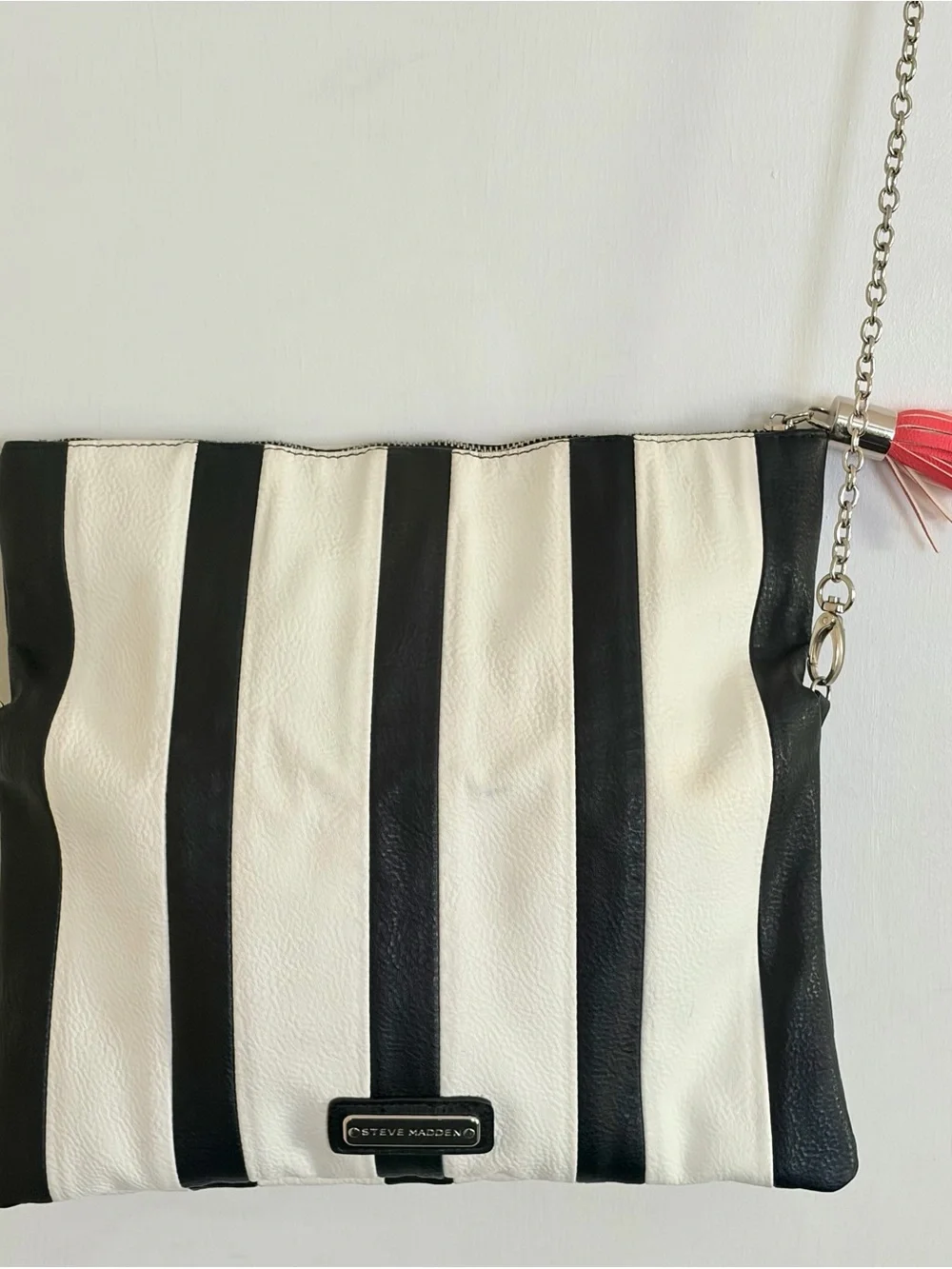 Steve Madden Black and White Vertical Stripe Wristlet Clutch